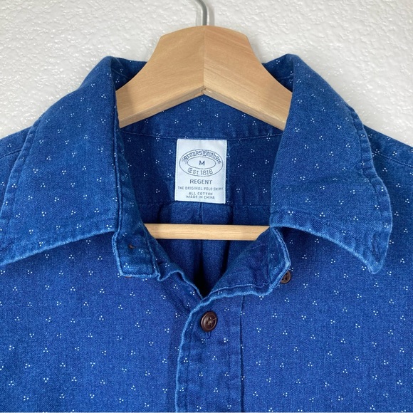 Brooks Brothers Shirt Mens Medium Blue Button Down Regent Dots Cotton - Picture 7 of 14